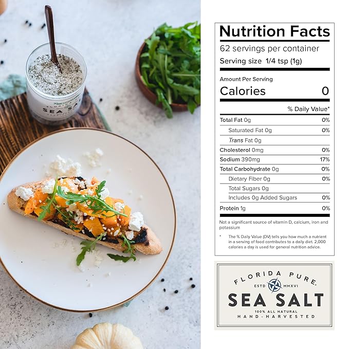 FLORIDA PURE Rosemary Sea Salt 80+ Mineral Sea Salt Unrefined, Non Iodized Natural Sea Salt for Baking, Cooking, Seasoning & Enhancing Taste, Rich in Taste Rosemary Salt, Flaky Sea Salt (1.8 oz Jar)