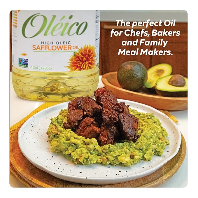 Oleico - High Oleic, Non GMO Certified, Kosher Verified, Expeller Pressed, High Heat Stable Safflower Oil, Bottle of 1 Gallon (128 fl. oz.)