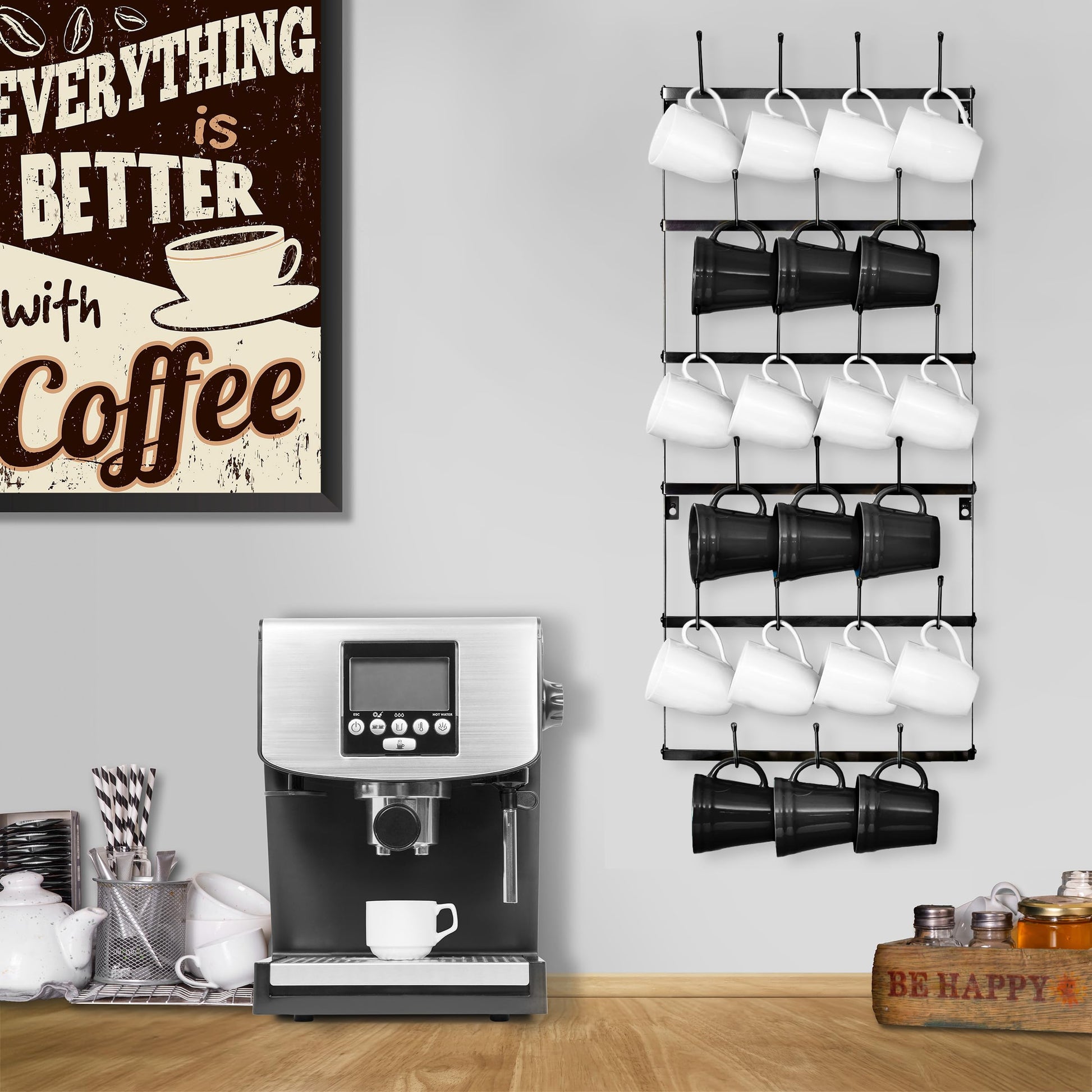 Sorbus Mug Rack for Wall - Small Rustic Coffee Mug Holder Wall Mount with 21 Hooks, Coffee Cup