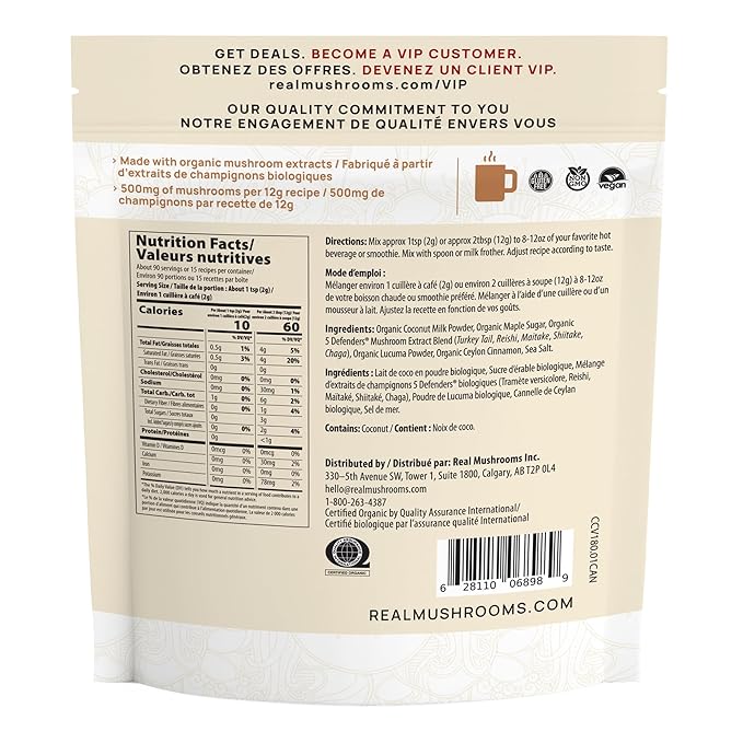 Real Mushrooms Functional Coconut Creamer with Reishi, Lucuma & Ceylon Cinnamon ??Organic, Dairy-Free ??Vegan Coffee Creamer for Smoothies & Drinks ??90 Servings Organic Cream Coconut Powder