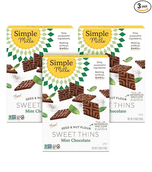 Simple Mills Mint Chocolate Seed and Nut Flour Sweet Thins, Paleo Friendly and Delicious Sweet Thin Cookies, Good for Snacks, Nutrient Dense, 4.25 oz (Pack of 3)