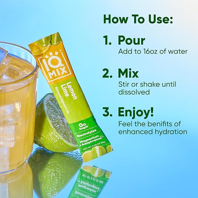 IQMIX Hydration Electrolyte Powder ??4-in-1 Formula for Hydration, Mental Clarity, Mood and Recovery ??Sugar-Free Drink Mix, Keto, Magnesium L-Threonate, Lion?™s Mane ??20 Count Lemon Lime