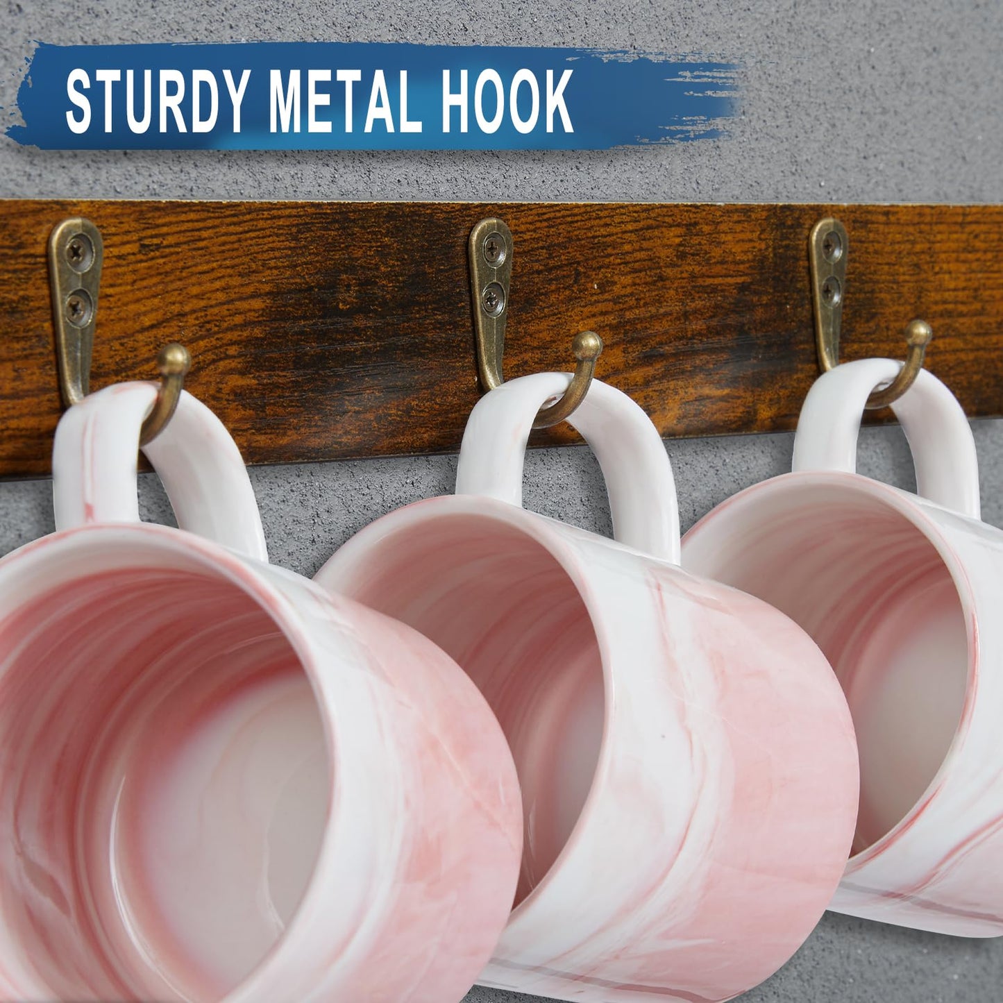 Huxitocan Wall Mount Coffee Mug Holder - Rustic Wood and Iron, Holds Up to 24 Mugs (3Pack) for