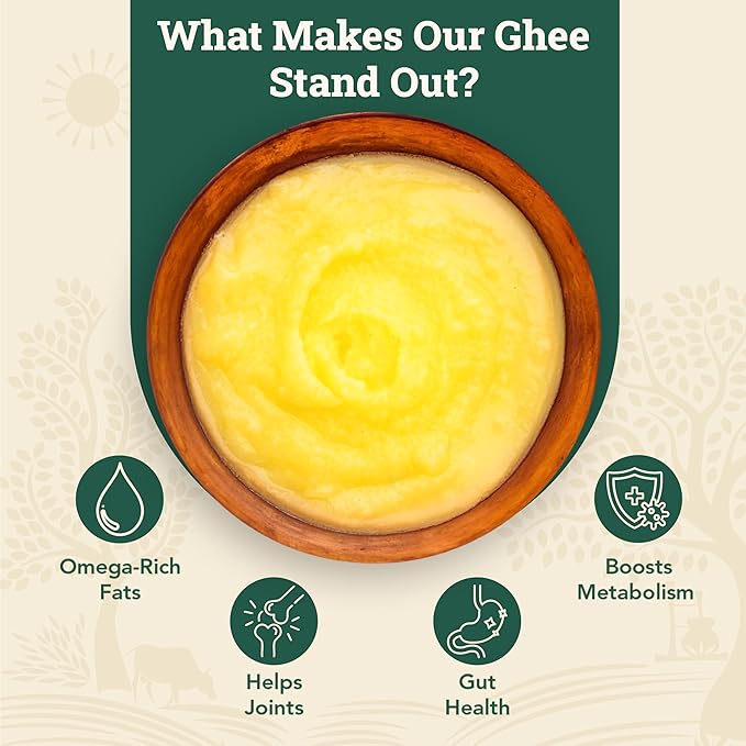 Anveshan A2 Gir Cow Desi Ghee Clarified Butter 33 Fl. Oz/1000mL | Grass-Fed | Pasture-Raised | Traditional Curd-Churned Bilona Method| Ayurveda Superfood | Rich Aroma