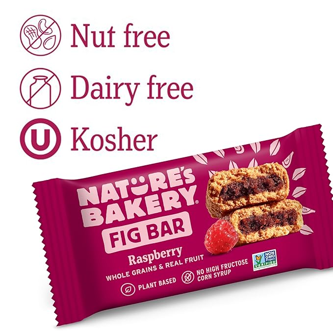 Nature?™s Bakery Whole Wheat Fig Bars, Raspberry, Real Fruit, Vegan, Non-GMO, Snack bar, 6 Count (Pack of 6)
