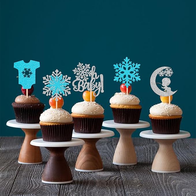 30 PCS Snowflake Oh Baby Cupcake Toppers Glitter Winter Sweater Moon Snowflake Cupcake Picks Baby Shower It's a Boy Cake Decorations for Baby Shower Kids Birthday Christmas Party Supplies