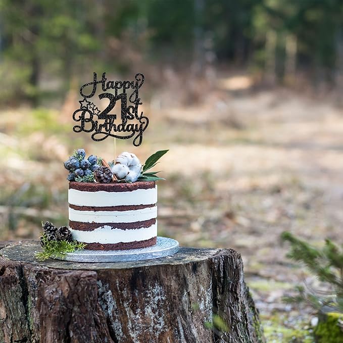 1 Pack Happy 21st Birthday Cake Topper Black Glitter 21 & Fabulous Cheers to 21 Years Old Birthday Cake Pick for Celebrating 21st Birthday Anniversary Party Cake Decorations Supplies
