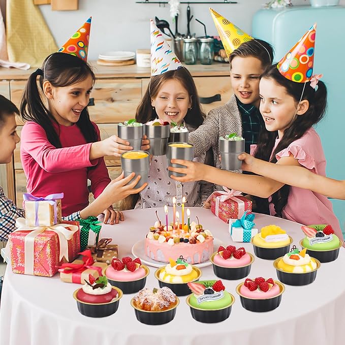 Beasea Disposable Aluminum Ramekins, 8oz 200 Pack Ramekins Foil Cups Baking 3.9" Ramekin Cup Cupcake Aluminum Mini Baking Cups for Party - Black Gold