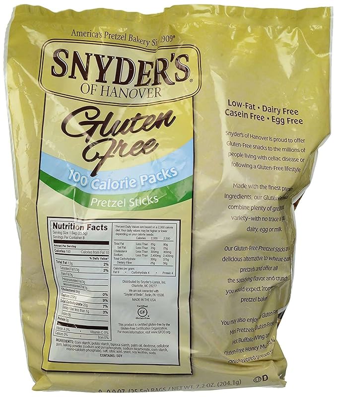 Snyder's of Hanover Gluten Free Pretzel Sticks, 100 Calorie Individual Packs, 8 Ct (Pack of 2)