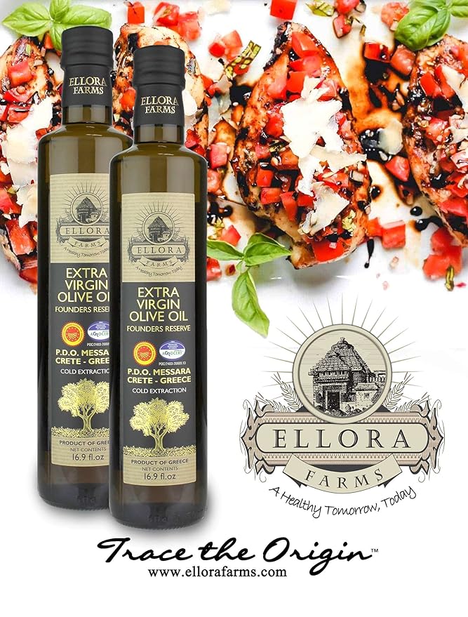 Ellora Farms, Greek Extra Virgin Olive Oil, Certified Single Estate Messara, Greece, Gold Medal Winner, Dark Bottle 17 FL oz., Pack of 2
