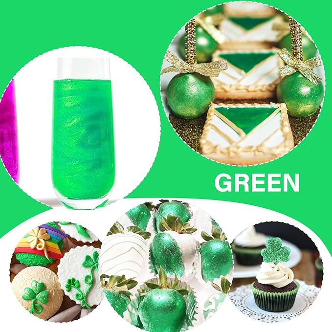 Edible Glitter Spray - 20g Luster Dust Edible Glimmer Powder for Sparkling Cocktails, Cake, Cupcakes, Wine, Beverage - Food Grade Shimmer Dust Powder for Baking, Drinks, Cookies Decoration (Green)