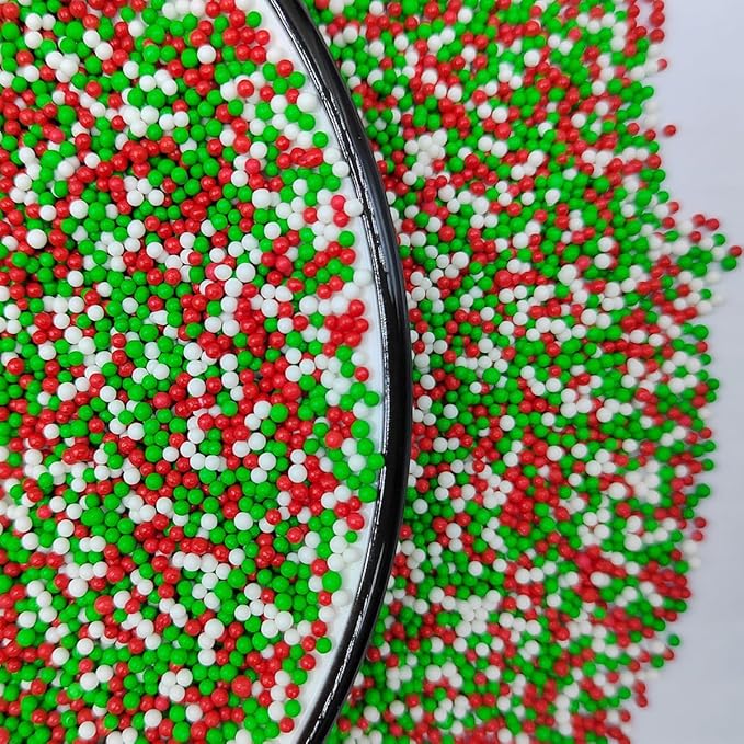 Homankit Christmas Sprinkles for Cake Decorating Red Green and White Nonpareils Sprinkles Edible Cookie Decorations Mini Pearls for Decorating Cake, Baking, Cupcake Toppers, Ice Cream, Donuts 3.88 Ounce