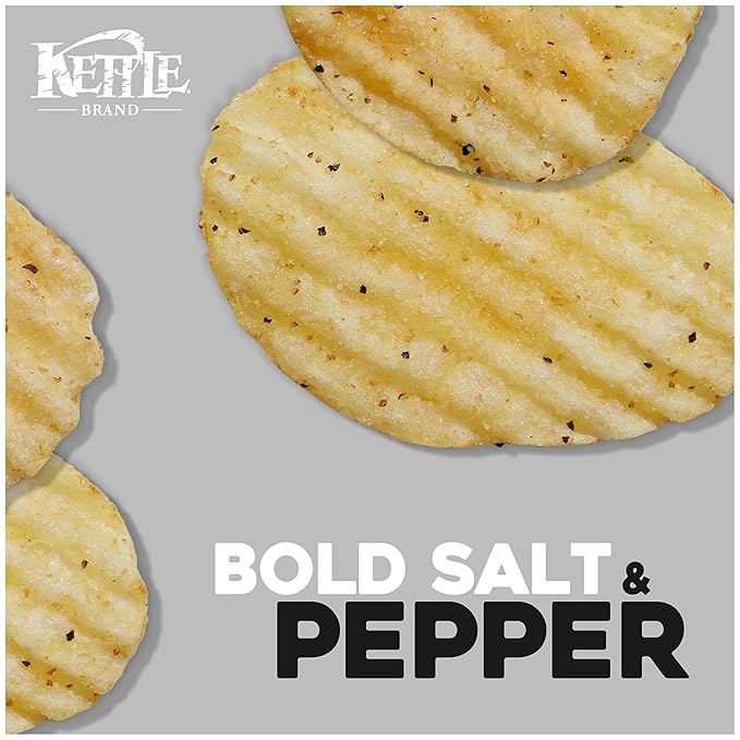 Kettle Brand Krinkle Cut Salt and Fresh Ground Pepper Kettle Potato Chips, Gluten-Free, Non-GMO, 7.5 oz Bag (Pack of 12)
