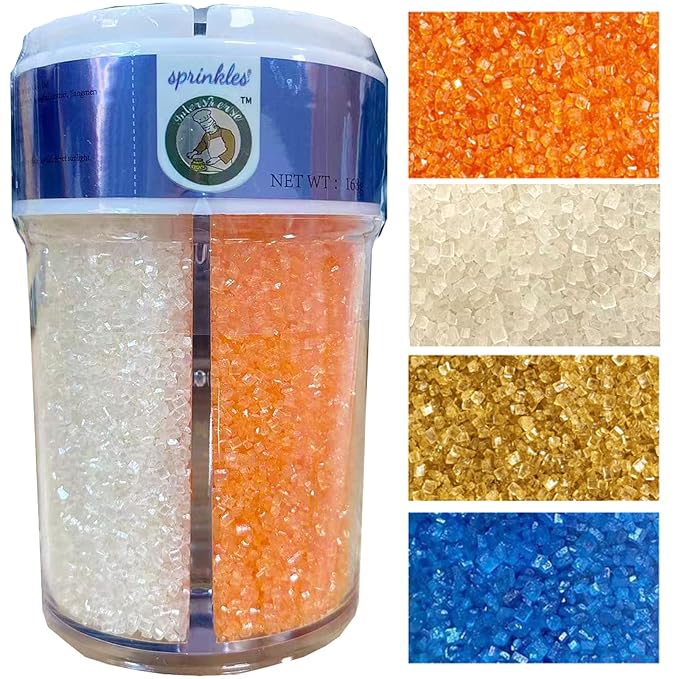 Sentovac 4-Colors Sanding Sugar for Baking Edible Sparkling Sugar Sprinkles Coarse Sugar Crystals for Baking Cake Cookie Cupcake Topper Ice Cream Decoration Supplies竊뉰lue Orange Gold White竊?"<div>