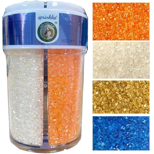 Sentovac 4-Colors Sanding Sugar for Baking Edible Sparkling Sugar Sprinkles Coarse Sugar Crystals for Baking Cake Cookie Cupcake Topper Ice Cream Decoration Supplies竊뉰lue Orange Gold White竊?"<div>