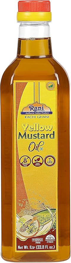Rani Yellow Mustard Oil (Kachi Ghani) 33.8 Ounce (1 Liter) NON-GMO | Gluten Free | Vegan | 100% Natural | Kosher