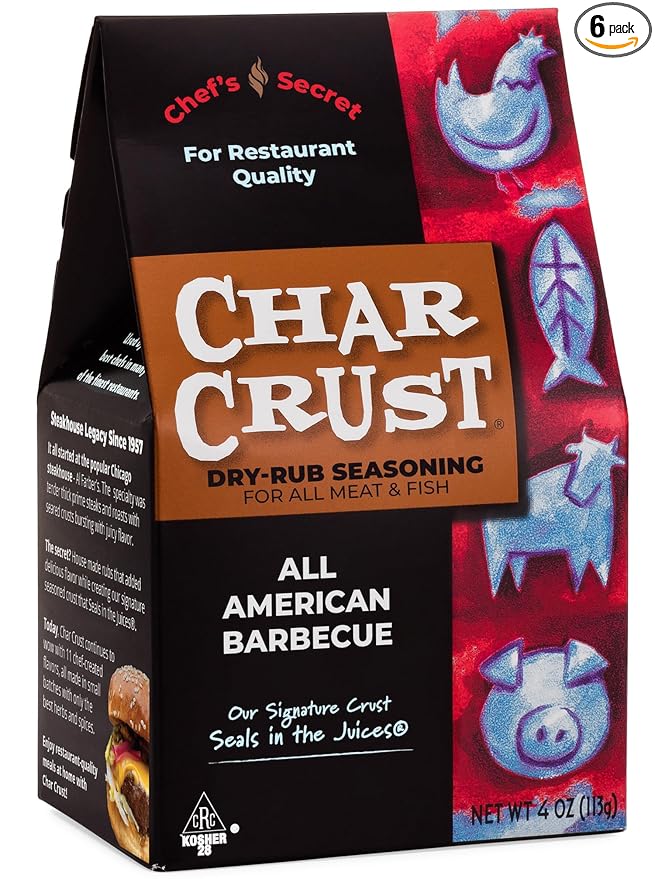 Char Crust Dry-Rub Seasoning All American Barbecue | BBQ Spice Blend for Ribs, Chicken, Pork, Burgers & Wings | All-in-One Seasoning Creates Signature Crust that Seals in Juices | 4 Ounce (Pack of 6)