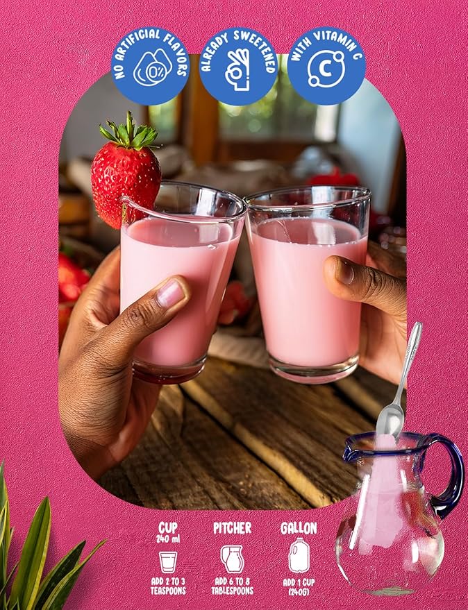 Klass Aguas Frescas | Drink Mix | Horchata & Strawberry Horchata | Flavors From Natural Sources, No Artificial Flavors, With Vitamin C (Makes 7 to 9 Quarts) 14.1 Oz Family Pack (4Pack)