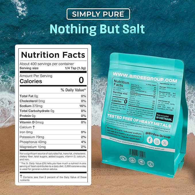 Birdee Baja Mineral Sea Salt – 35.2 oz, Fine Grind, Unrefined with 90 Trace Minerals, Low Sodium, Hand Harvested, Keto and Paleo Friendly