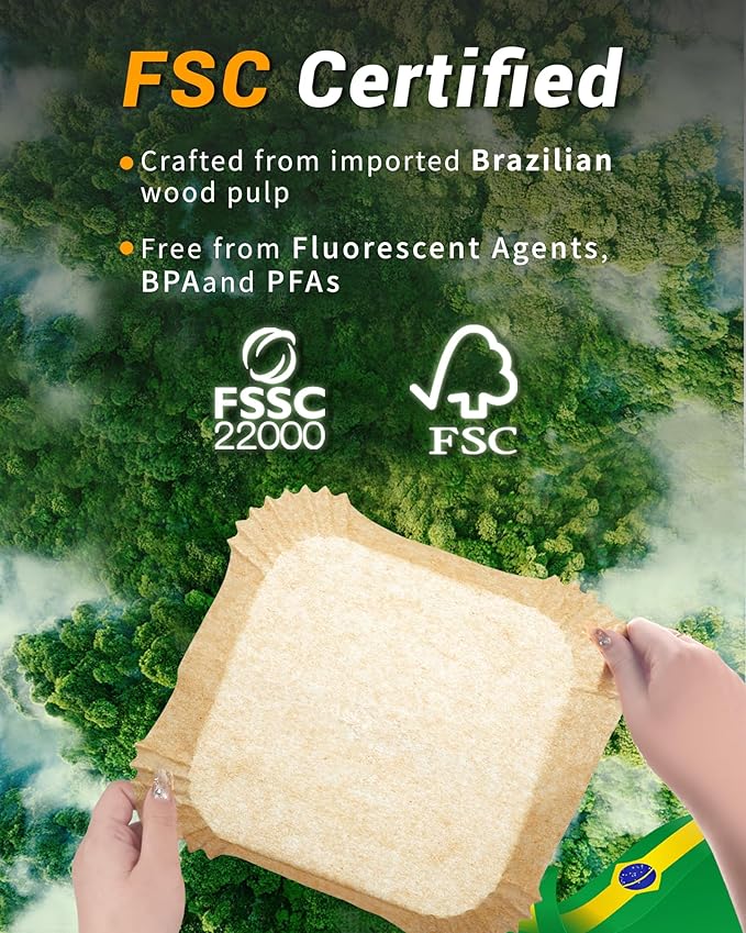 500Pcs Air Fryer Paper Liners, 8??Square Disposable Parchment Paper Liner for 5-8 QT Air Fryer, Non-Stick, Oil Proof Unbleached Airfryer for Baking, Roasting Microwave