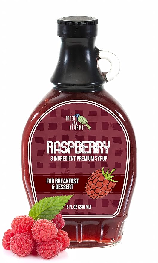 Green Jay Gourmet Raspberry Syrup - 3 Ingredient Premium Breakfast Syrup with Fresh Raspberries