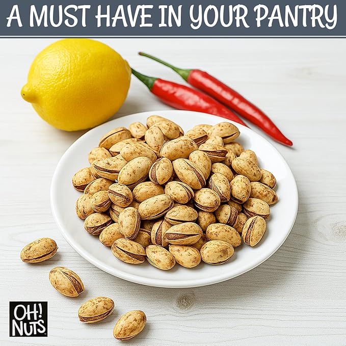 Oh! Nuts Spiced Pistachios with Chili Lemon Flavor, 2 LB ??Bold & Tangy Snack, Tajin-Style Seasoning, Chili Roasted Nuts ??Packed in Freshness-Sealed Resealable Bag
