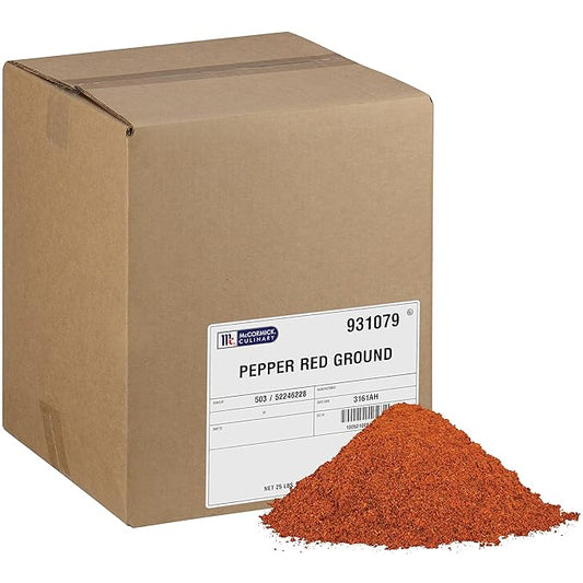 McCormick Culinary Ground Red Pepper, 25 lb - One 25 Pound Container of Red Pepper Seasoning, Made from Dried Ground Red Chili Peppers for a Zesty Flavor