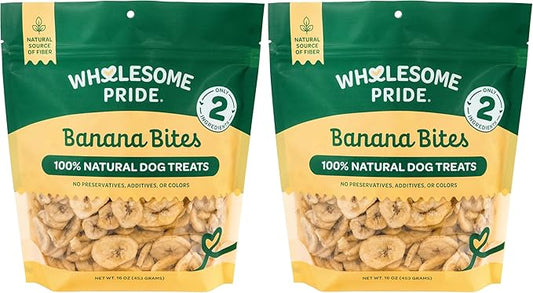 Wholesome Pride Banana Bites 100% All-Natural Limited Ingredient Dog Treats, 16 oz (Pack of 2)