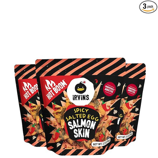 IRVINS Hot Boom Salted Egg Salmon Skins, 3.7 Ounce (Pack of 3)