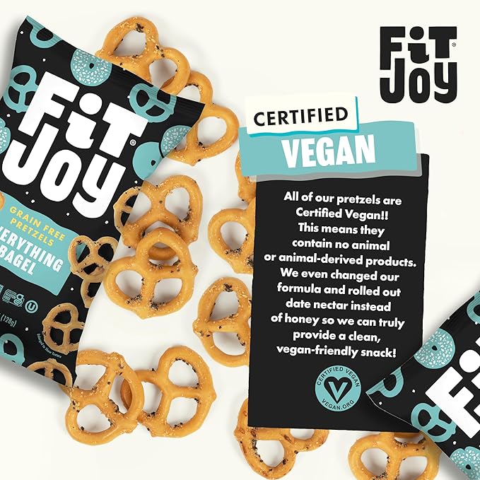 FitJoy Everything Bagel Pretzels (Pack of 6, 4.5 Oz), Dairy, Nut & Gluten Free Snacks, Grain Free Cassava Root & Chickpea Flour Vegan Pretzel Twists, Classic Snack Pretzels for Moms, Children & More