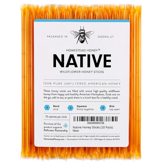 Homestead Honey Native Wildflower Honey Sticks (Pack Size - 20 Count)