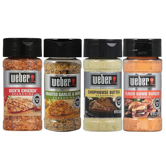 Weber Restaurant Favorites Grilling Spice Set with Roasted Garlic & Herb, Kick'n Chicken, Chophouse Butter, and Flavor Bomb Burger Seasonings