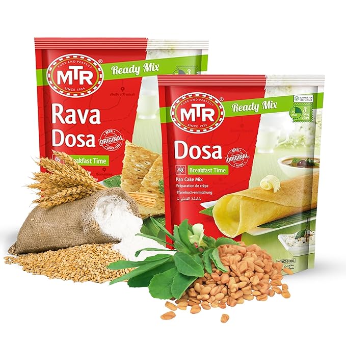 MTR Instant Assorted Mix - Ready to Cook Authentic Indian Breakfast, Lunch, Dinner or Snack Meal - No Added Preservatives - A Quick & Easy Recipe Suitable for Vegetarians - (Dosa Mixes, Pack of 2)