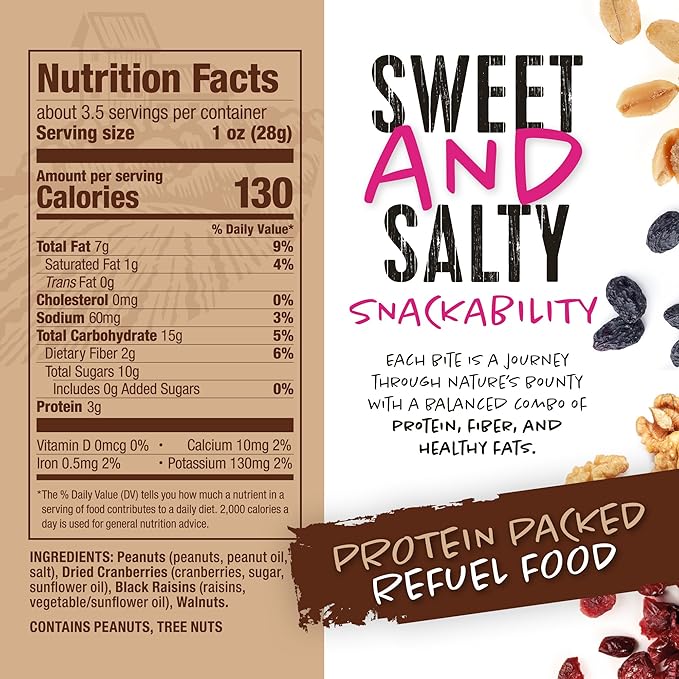 Natural Cravings Trail Mix Snack Dried Fruit Mix & Nuts Mix with Chocolate Chips, Peanuts, Cranberries, Raisins, Walnuts, Tropical Fruits (12 Pack, Omega 3 Mix)