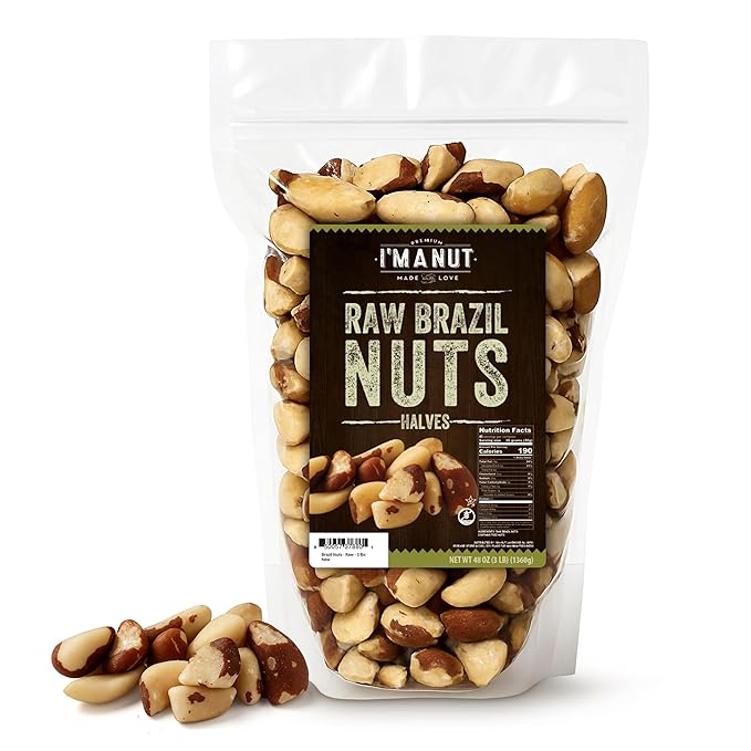I’m A Nut Brazil Nuts, Broken, 48oz (3 lb) Distinct| Non GMO Batch Tested Gluten & Peanut Free Vegan Keto Friendly Large, Fresh Resealable bag
