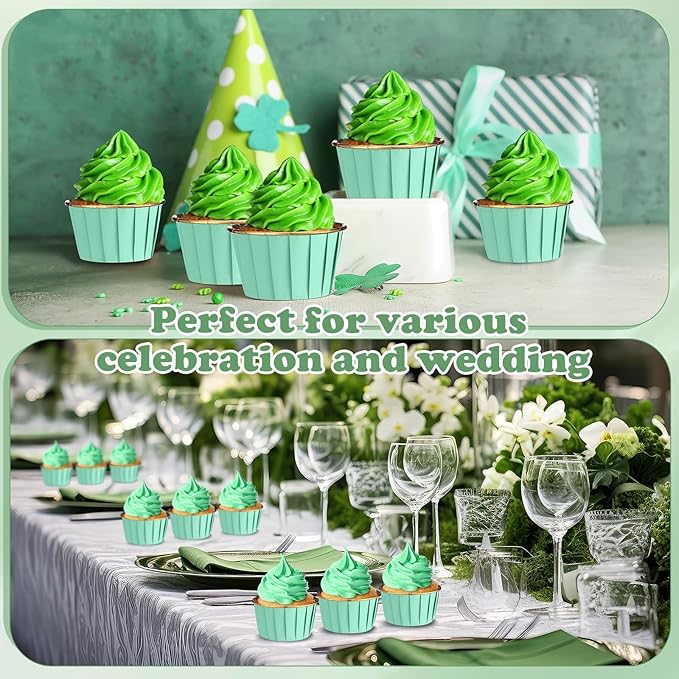 300 Pack Green Gold Cupcake Cups Bulk Disposable Foil Muffin Liners 3.5 oz Wrappers for Baking Aluminum Paper Mini Metallic Disposable Holiday Party Wedding Festival Supply