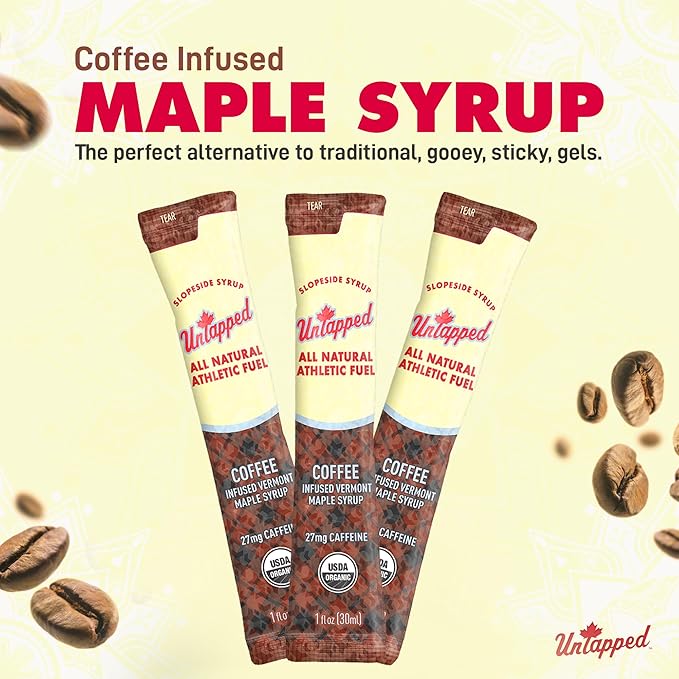 UnTapped Coffee Infused Vermont Maple Syrup Packets for Athletes, Box of 20-1 fl oz | Pure Maple Syrup with Organic Coffee for Natural Endurance Energy | Fuel to Keep You Running Longer