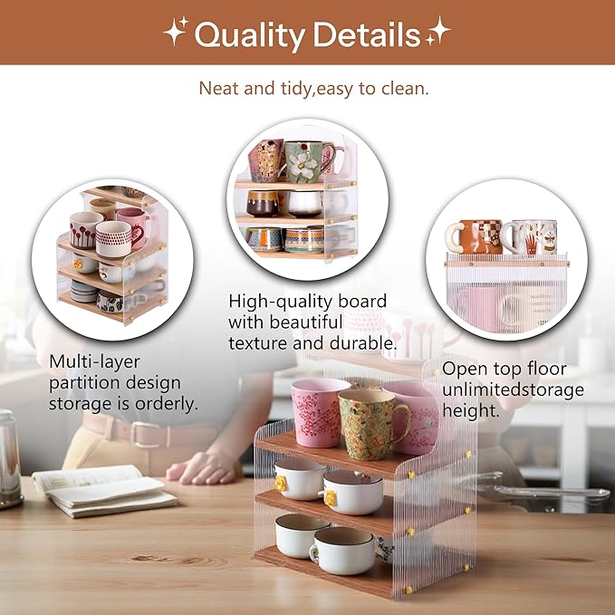 Coffee Mug Holder Wooden Cup Station Organizer 4-Tier Cup Holder for Coffee Bar Mug Display Rack for Countertop Mug Holder Shelf for Home Kitchen Wood
