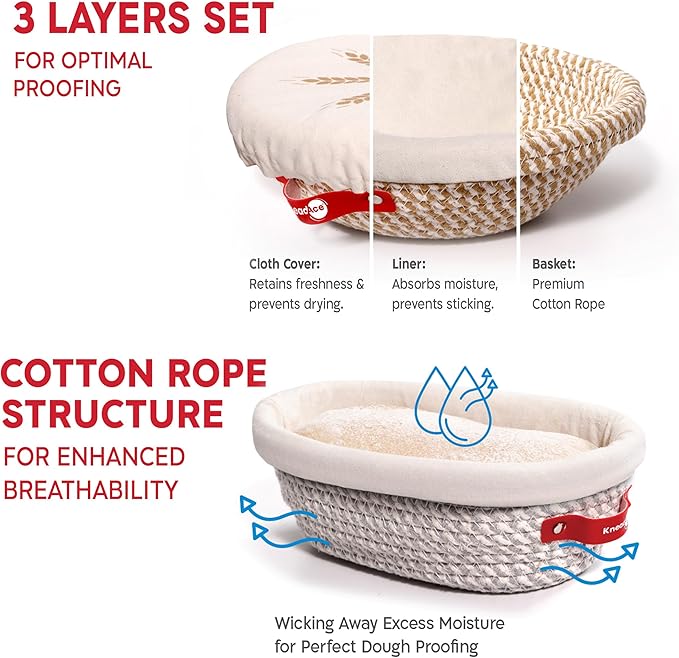 Sourdough Starter Kit ??34oz Starter Jar, 2 Cotton Rope Banneton Proofing Baskets, Magnetic Bread Lame for Scoring ??Gift for Bakers & Complete Sourdough Bread Baking Set