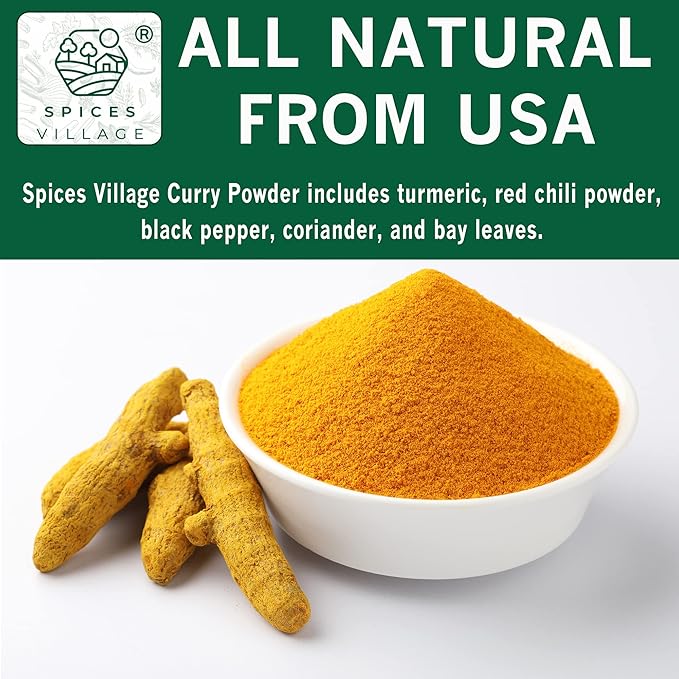 SPICES VILLAGE Yellow Indian Curry Powder, Curry Spice for Cooking, 8 oz, Natural Medium Madras Curry Mix, Kosher, Gluten Free, Non GMO, Salt Free, Resealable Bulk Bag