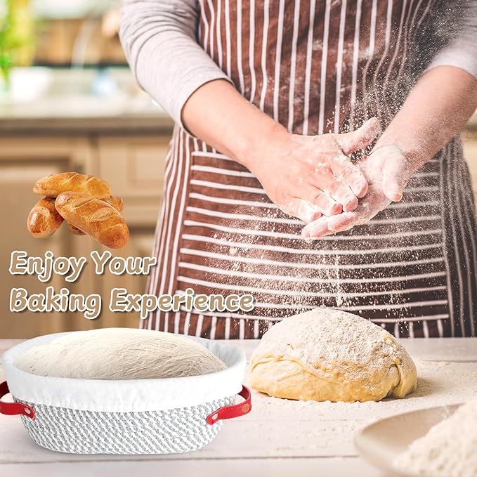 2 Pcs Banneton Bread Proofing Basket, 9 10 Inches Round & Oval Sourdough Bread Baking Supplies Cotton Rope Proofing Bowls with Liners, Sourdough Proofing Basket Gifts for Bakers