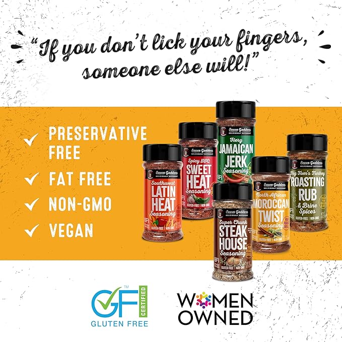Sauce Goddess - Spice 6-Pack Sampler - Seasonings & Spices Gift Set, No Additives, Non-GMO, Gluten-Free, Shaker Set (6 pcs)