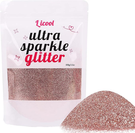 Holographic Fine Glitter, 100g/3.5oz Extra Fine Glitters Powder Packs for Resin, Craft Glitter for Tumblers Candle Slime Making, Festival Body Face Eyeshadow Nail Glitter (Rose Gold)