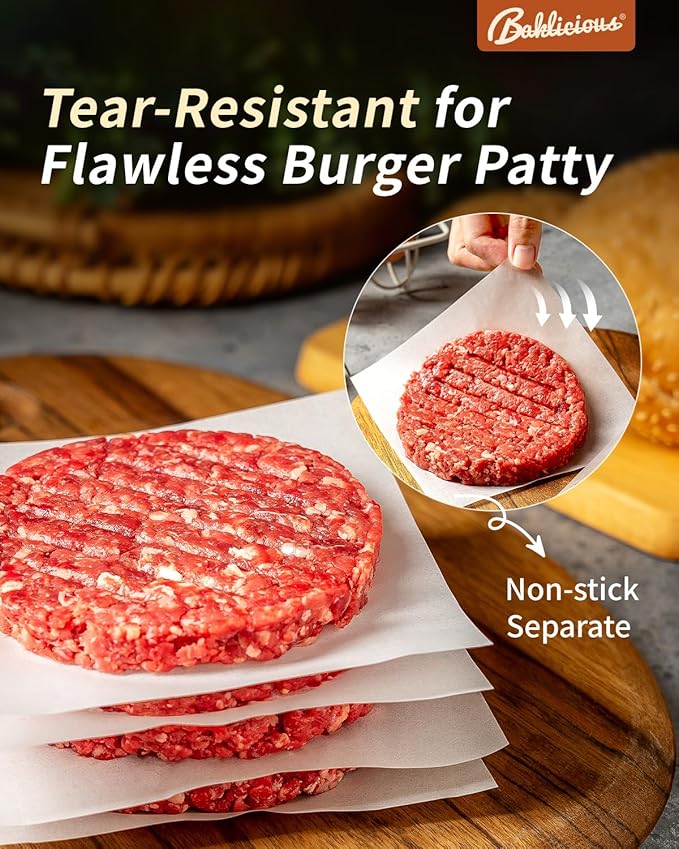 Baklicious Hamburger Patty Paper ??1100Pcs of 5.5"x5.5" Non-Stick Patty Paper Squares ??Craft Perfect Burgers! Elevate Your Game with Seamless Separation & Versatile Use in Oven, Microwave,Freezer!