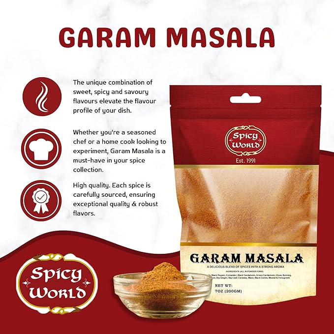 Spicy World Garam Masala Powder 7-Ounce (15 Premium Spice Blend) | Salt Free, Vegan | Indian Origin | Garam Masala Spice Powder