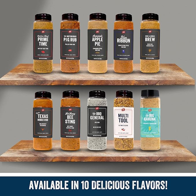 PS Seasoning Blue Ribbon Rib Rub- Sweet & Smoky Competition Style BBQ Seasoning for Smoking and Grilling- Kansas City Spice Blend Dry BBQ Rub for Prime Rib, Steaks, Pork, Chicken, Beef Brisket, 26.6oz
