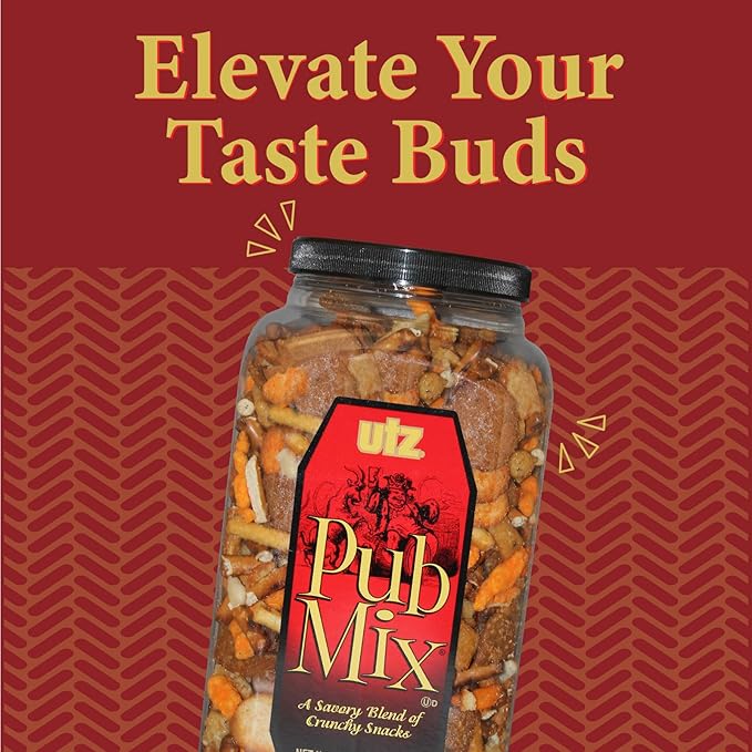 Utz Pub Mix, 42 Oz. Barrel, Savory Snack Mix with a Blend of Crunchy Flavors for a Tasty Party Snack, Resealable Container, Trans-Fat Free and Kosher Certified