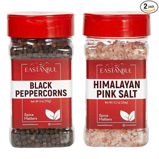 Salt and Pepper for Grinder Refill, Peppercorns Whole 6oz, Pink Himalayan Salt 12.3oz, Peppercorns for Grinder Refill, Himalayan Pink Salt and Pepper, Spice Buddies Series, Gift Box