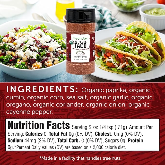 FreshJax Premium Gourmet Spices and Seasonings (Organic Taco Seasoning: Mexican Blend) Large 4.8 oz Gift Box Included