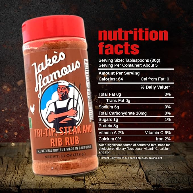 Jake's Righteous Rubs Tri Tip, Steak & Rib Rub 11 Oz All Purpose, Brown Sugar BBQ Seasoning for Beef, Pork, Chicken, Ribs, Prime Rib, Gluten-Free, No MSG (Pack of 1)